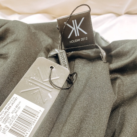 NEW Kardashian Glam Gold Sequin Open Front Steampunk Style Blazer Jacket - Picture 9 of 13